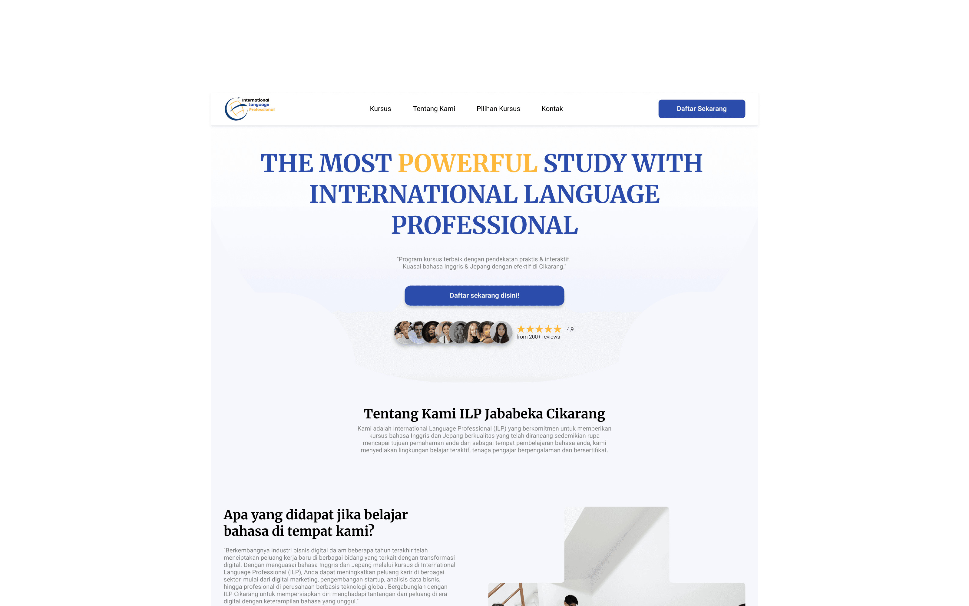 Designing a landing page for English language learning preview
