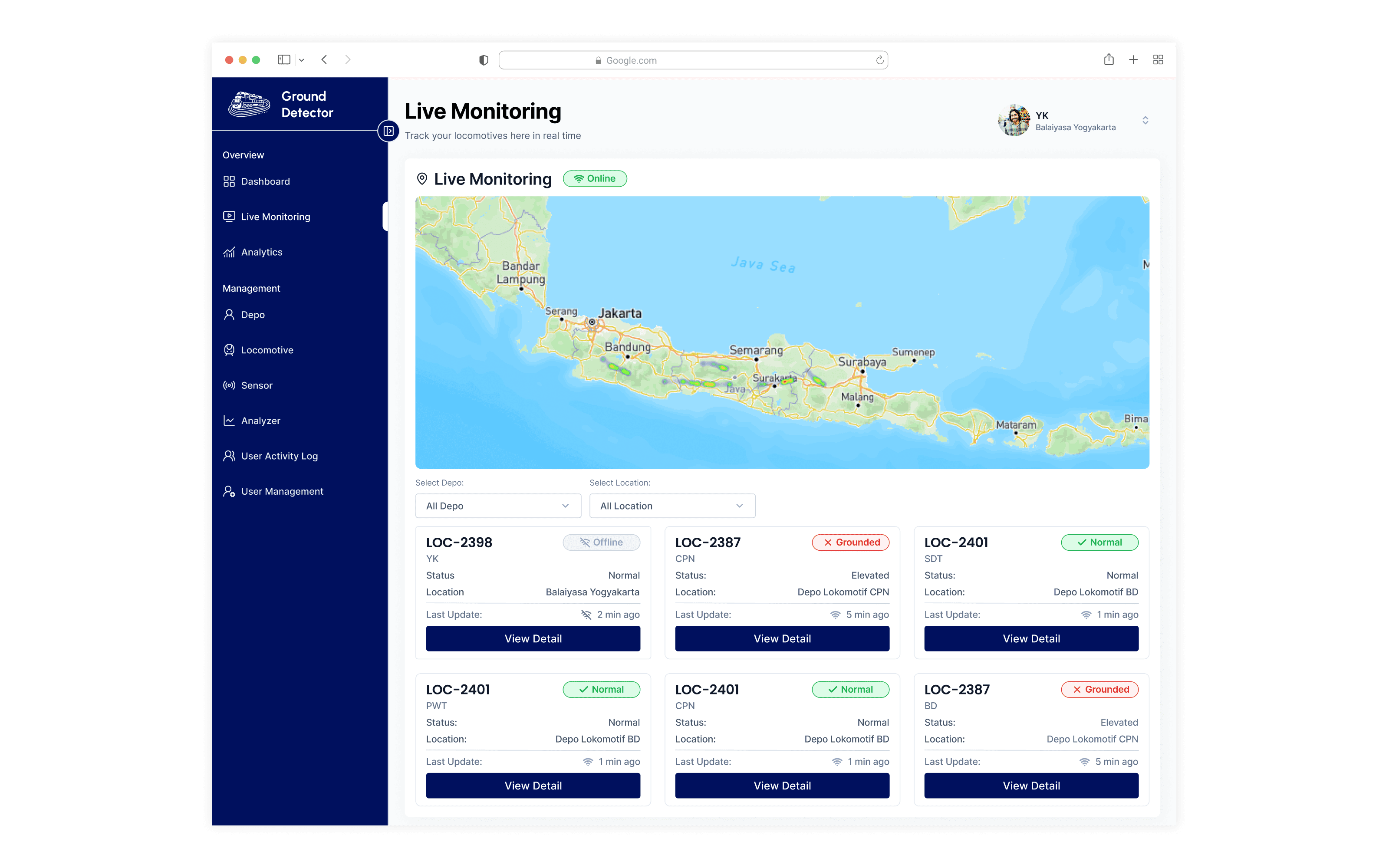 Ground Detector dashboard overview